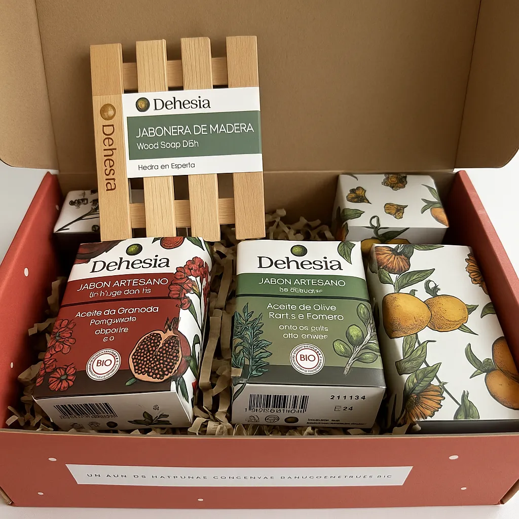 Dehesia Pack 6 Jabones Artesanos Ecológicos + Jabonera de Madera - 1
